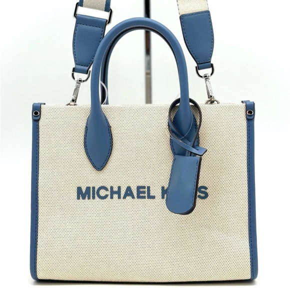 Michael Kors Mirella Small Pebbled Leather Crossbody Bag Denim Blue - Picture 1 of 12